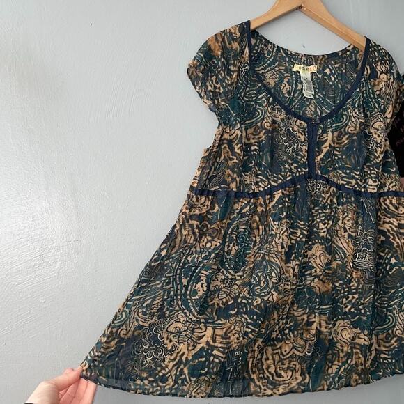 Stamp 10 Babydoll Top Size 10 Sheer Dark Earthy Popover Boho Fairy Grunge Y2K - Picture 2 of 10